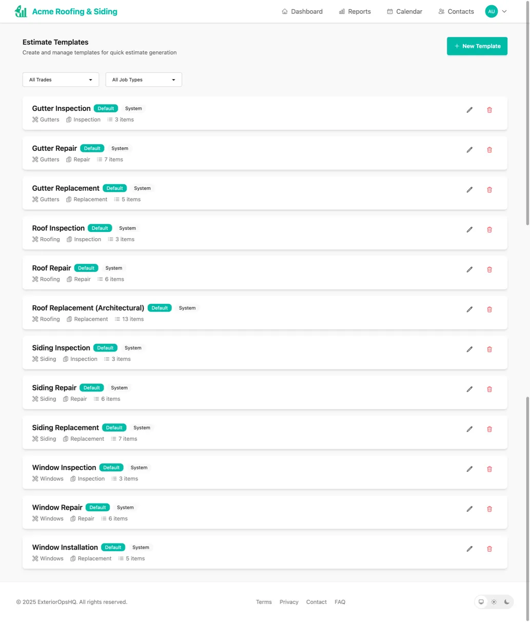 Estimate Templates