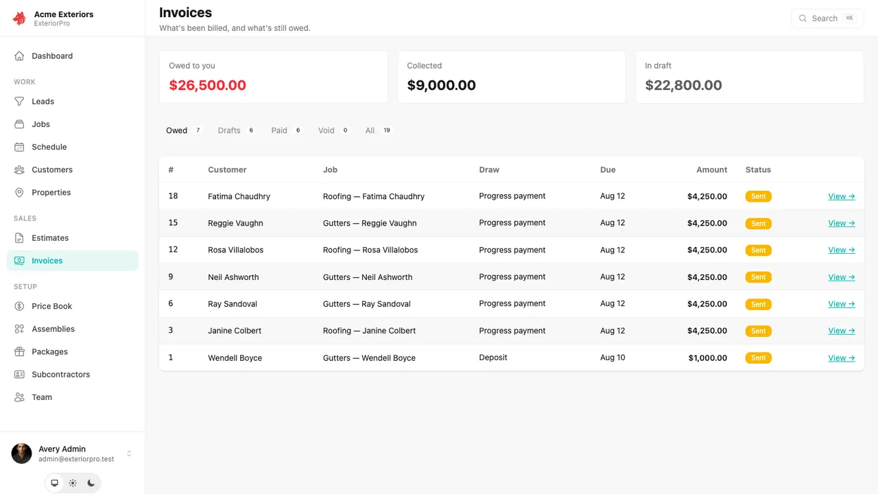 ExteriorPro Invoicing - professional invoice management