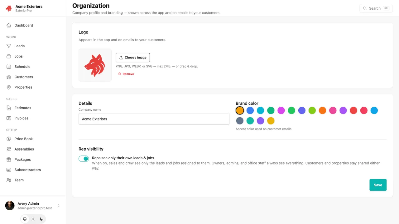 Organization settings